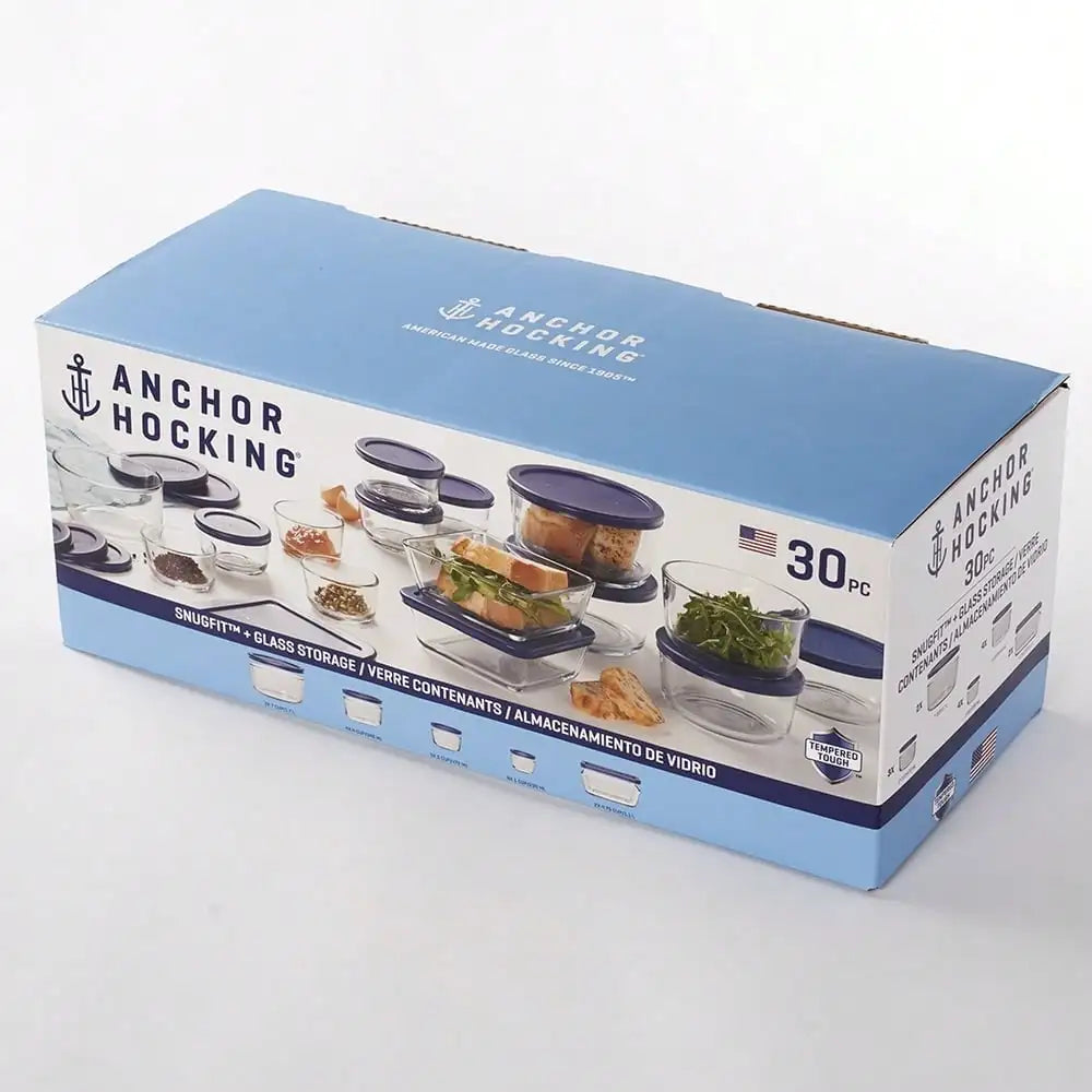 Glass food storage containers with lids, 30 pieces,