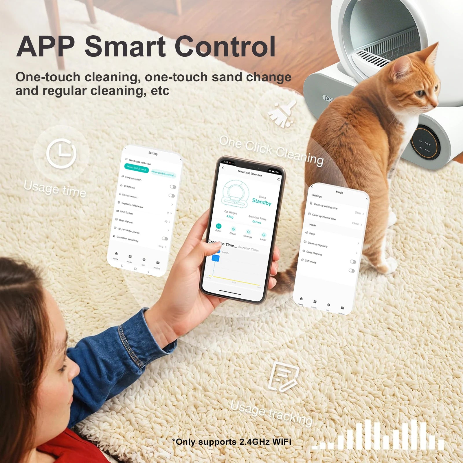 Self Cleaning Cat Litter Box 2.4G WiFi