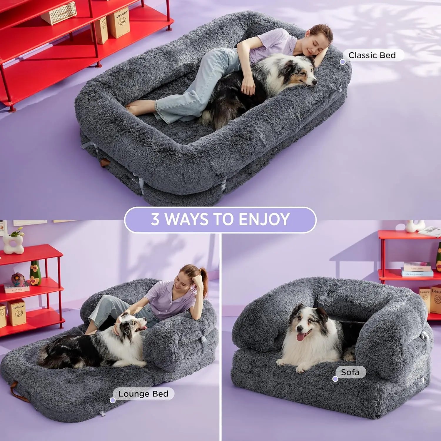 Foldable Human Dog Bed - 3-in-1 Orthopedic Giant Bean Bed