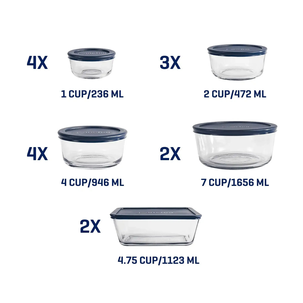 Glass food storage containers with lids, 30 pieces,