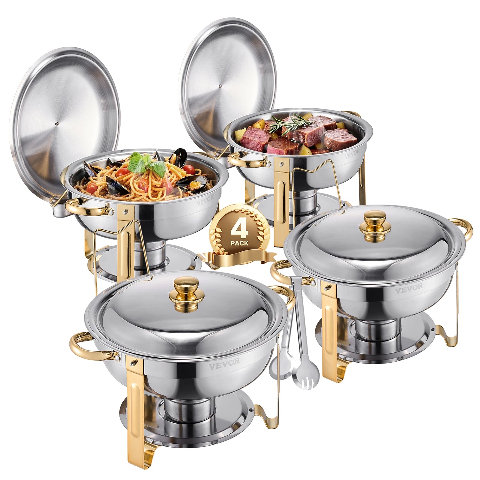 5 Qt 4 Pack Chafing Dish Buffet Set Stainless Steel
